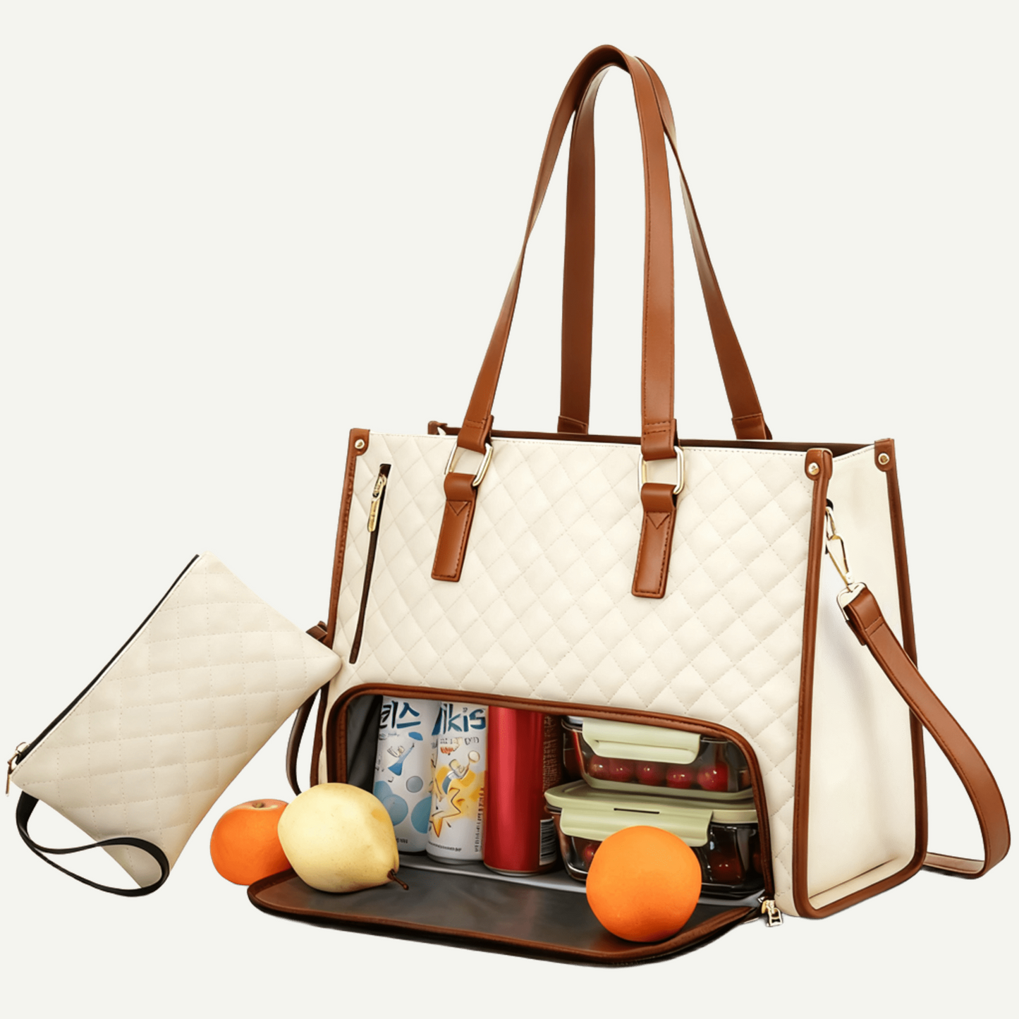 Lunch Tote Bag for Women β Quilted Laptop Handbag with Insulated Lunch Compartment