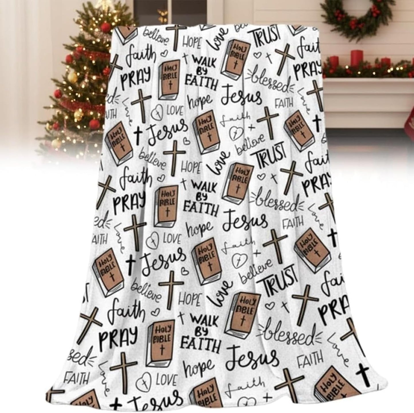 Christian Cross Throw Blanket – Soft Faith-Inspired Fleece for Home