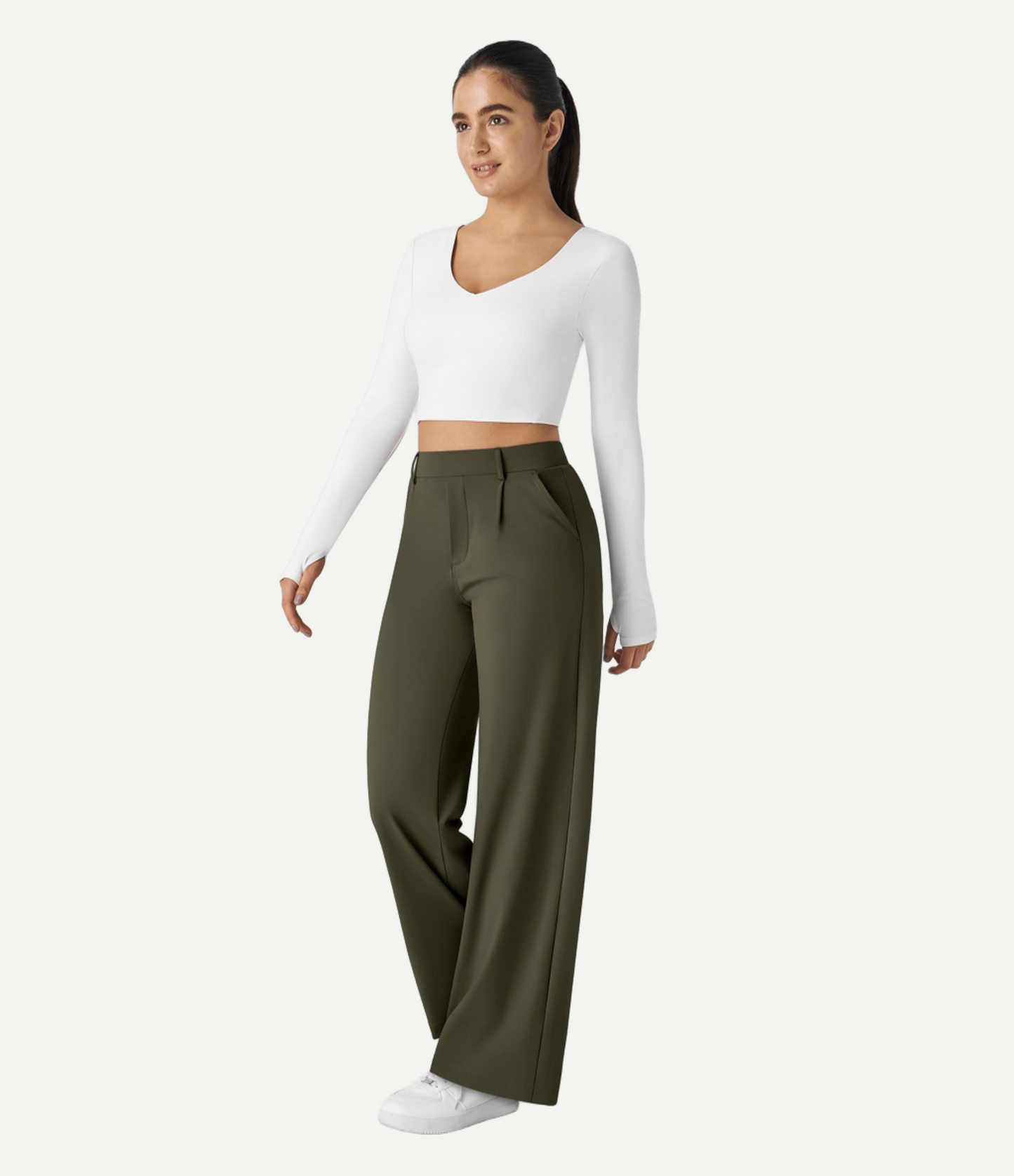 High Waisted Pocket Straight Leg Work Pants