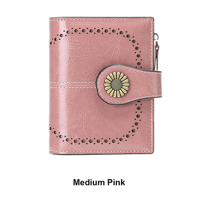 Small Women’s Leather Bifold Wallet with RFID & Zipper Coin Pocket