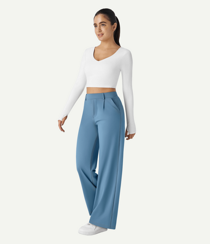 High Waisted Pocket Straight Leg Work Pants
