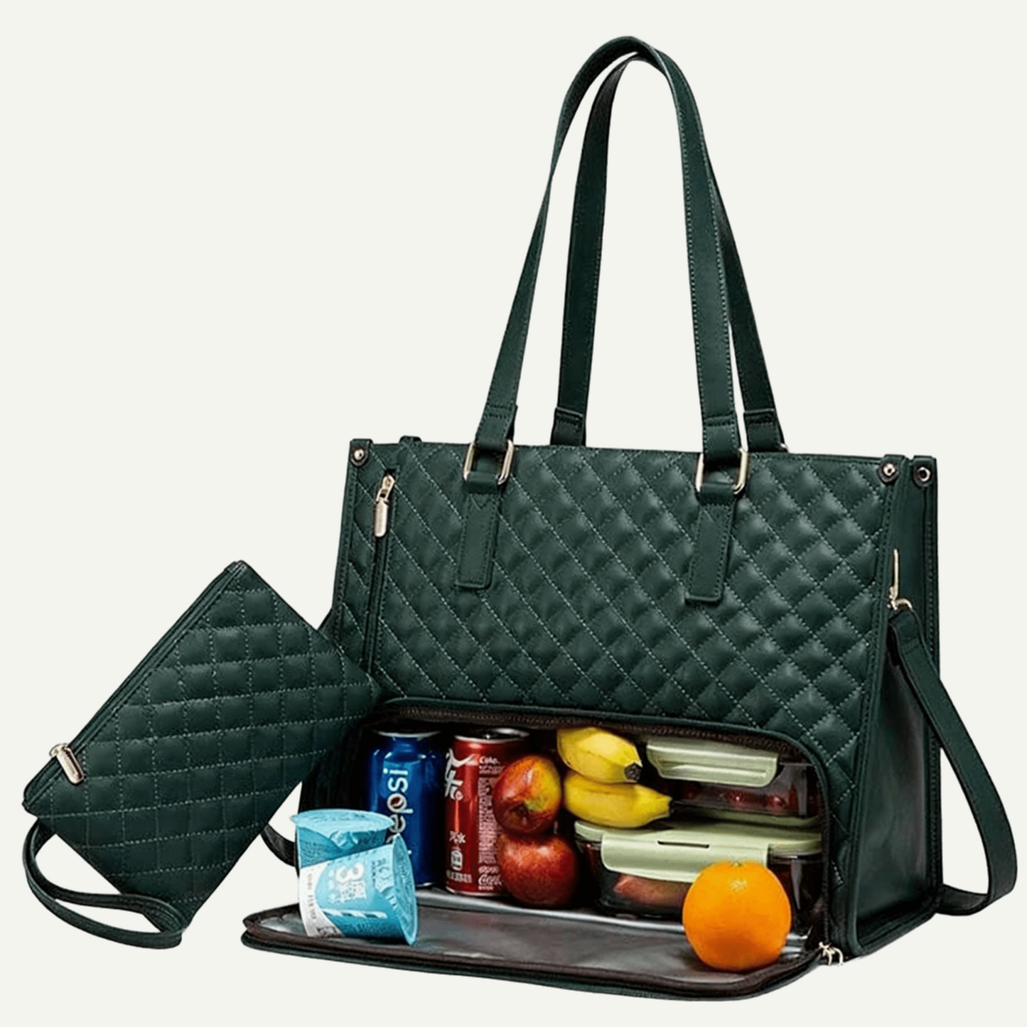 Lunch Tote Bag for Women – Quilted Laptop Handbag with Insulated Lunch Compartment