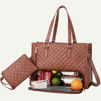 Lunch Tote Bag for Women – Quilted Laptop Handbag with Insulated Lunch Compartment