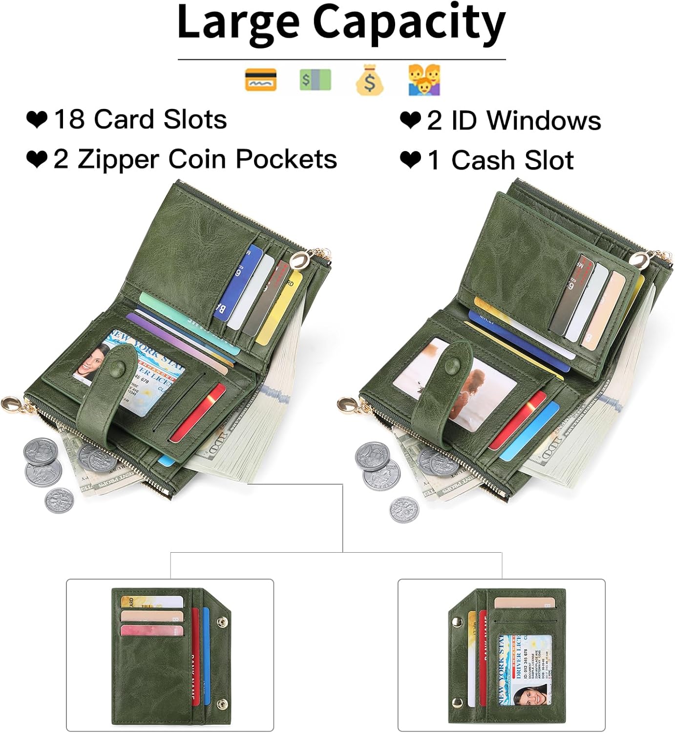 Women’s Small Tri-Fold Wallet – 18 Card Slots, Compact Design