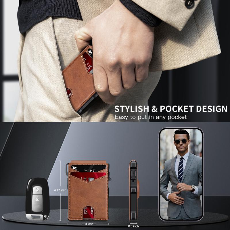 Men's Business Wallet Credit Card Holder Pop Up Smart RFlD Blocking Slim Leather
