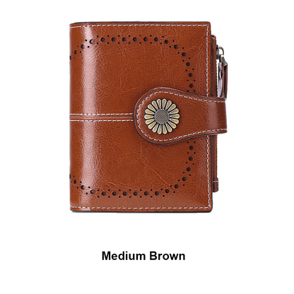 Small Women’s Leather Bifold Wallet with RFID & Zipper Coin Pocket