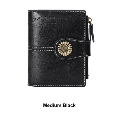 Small Women’s Leather Bifold Wallet with RFID & Zipper Coin Pocket