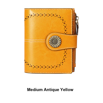 Small Women’s Leather Bifold Wallet with RFID & Zipper Coin Pocket