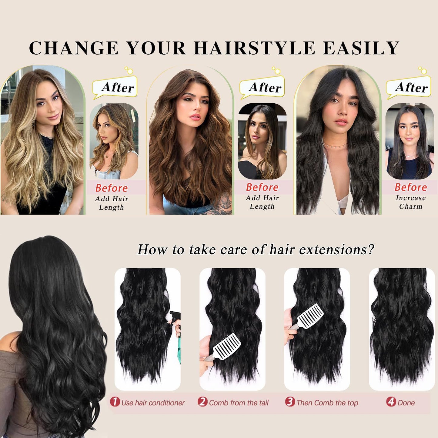 QBeauty 4pcs Clip In Hair Extensions