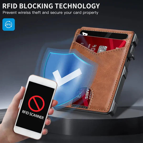 Men's Business Wallet Credit Card Holder Pop Up Smart RFlD Blocking Slim Leather