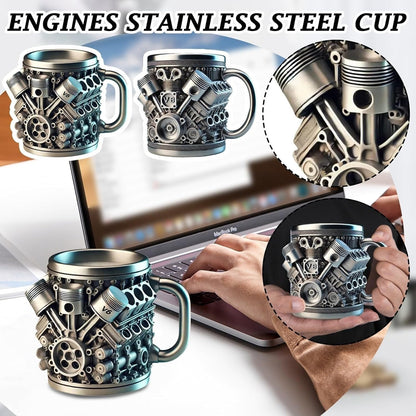 V6/V8 3D Engine Stainless Steel Mug — Rev Up Your Morning