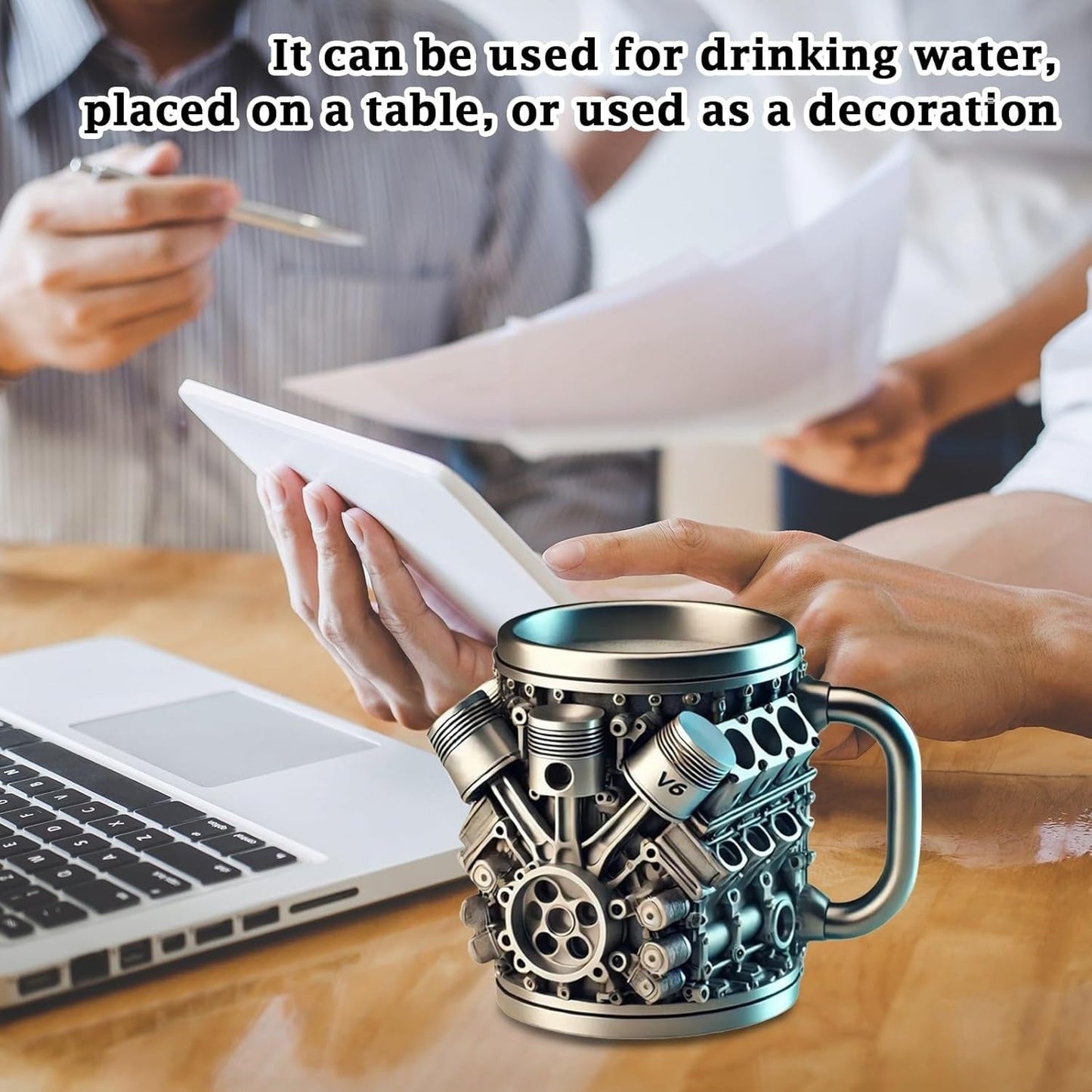 V6/V8 3D Engine Stainless Steel Mug — Rev Up Your Morning