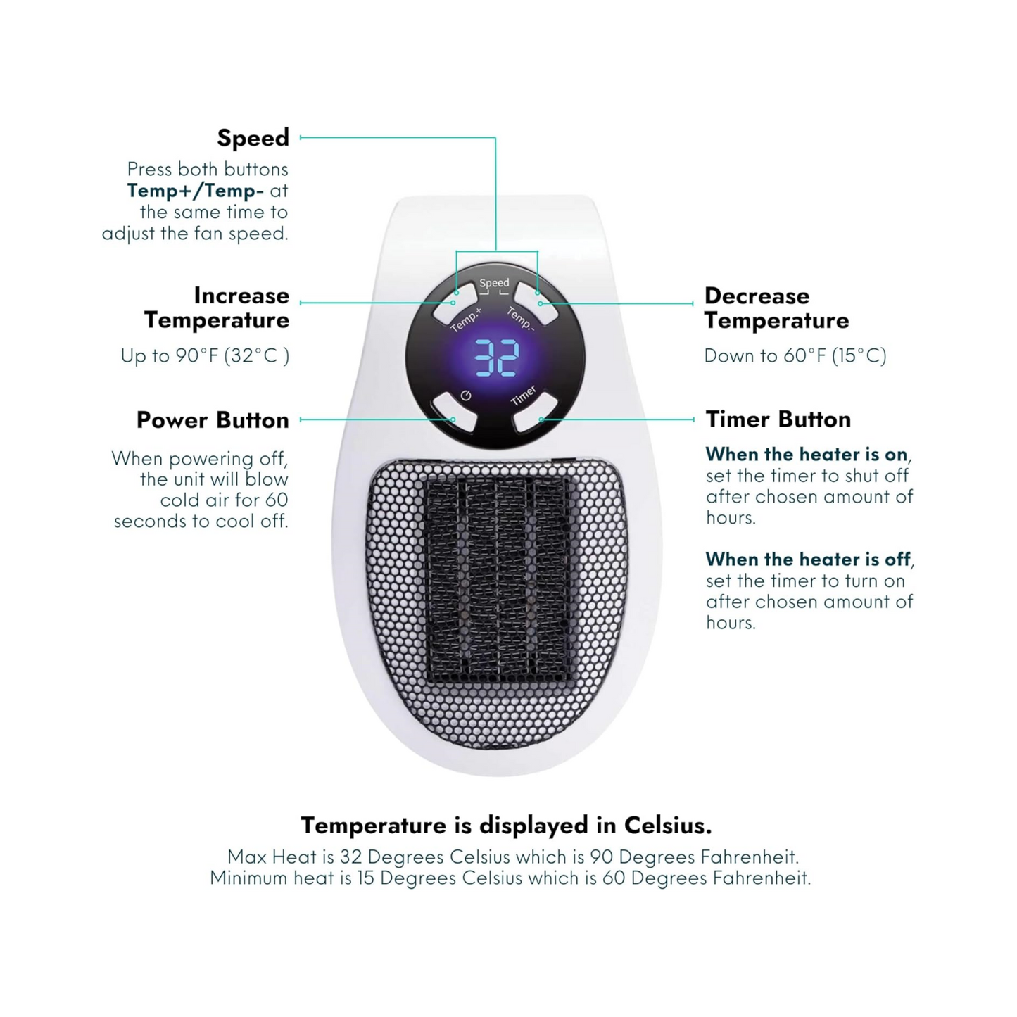 Portable Electric Space Heater – 500W Plug-In Indoor Heater