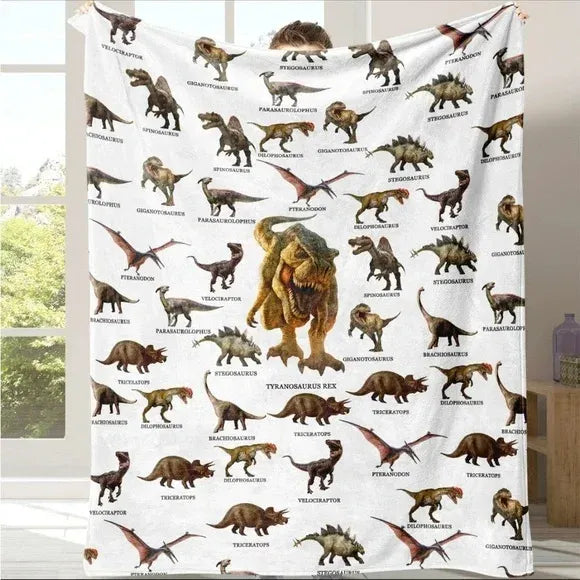 3D Dinosaur Fleece Blanket – Plush Sherpa Reversible Throw for Kids & Adults