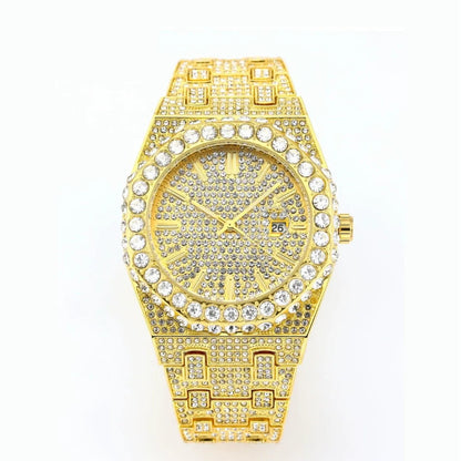 Luxury 18K White Gold Plated Full Diamond Quartz Watch