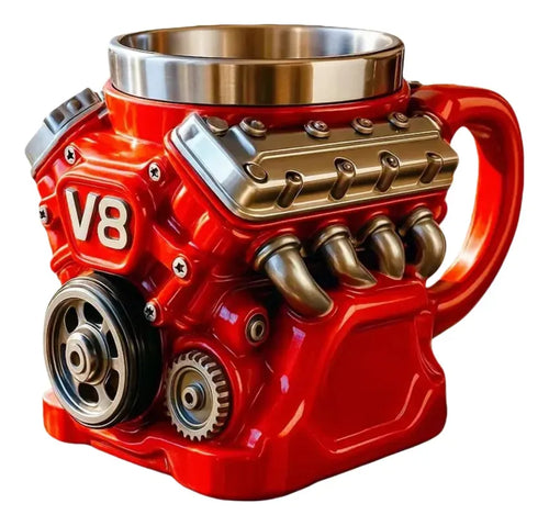 V6/V8 3D Engine Stainless Steel Mug — Rev Up Your Morning