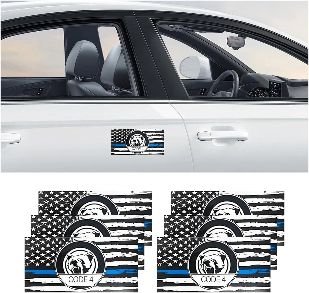 6 PCS Thin Blue Line Flag Car Decal - Police Support Stickers